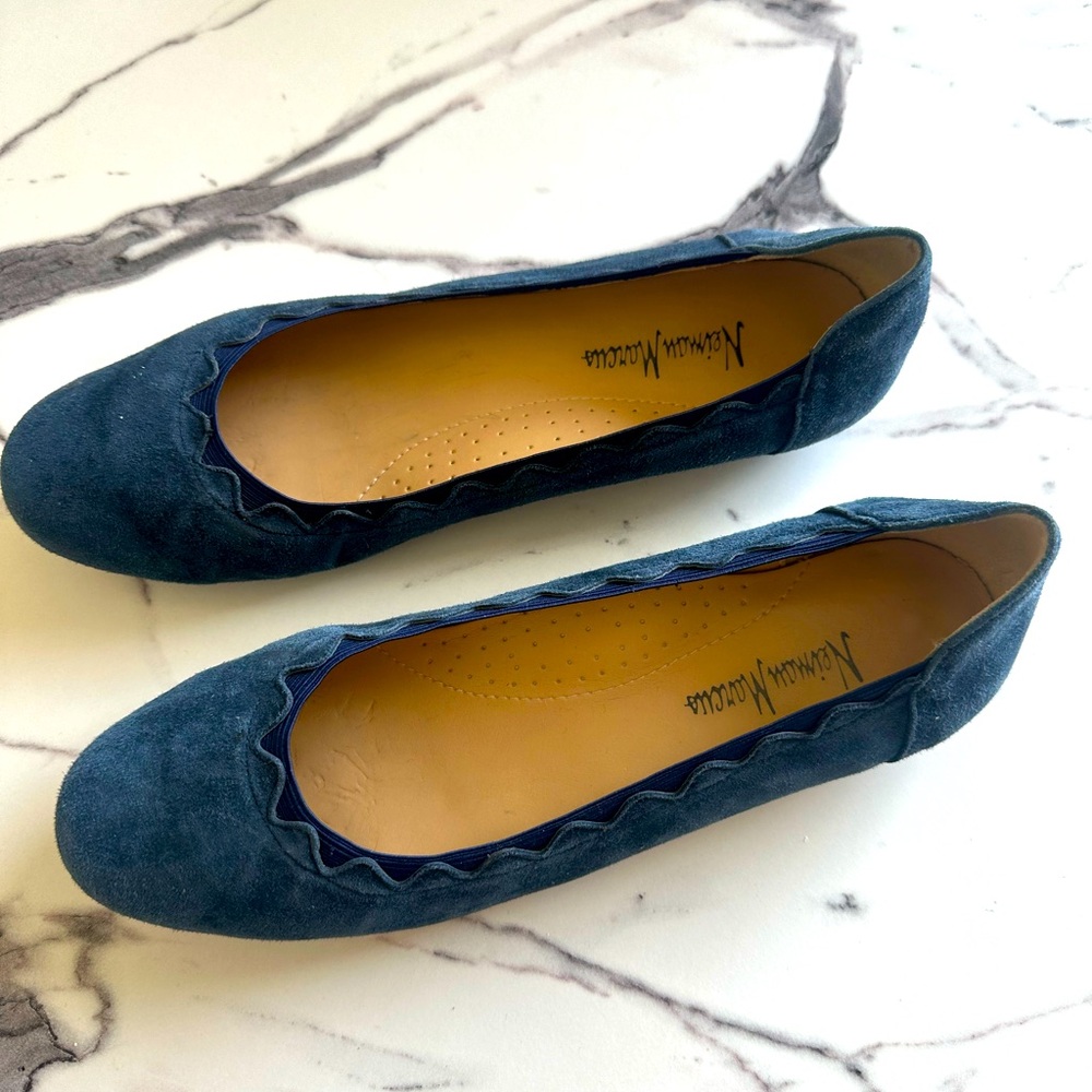 Flats navy blue genuine leather size 8